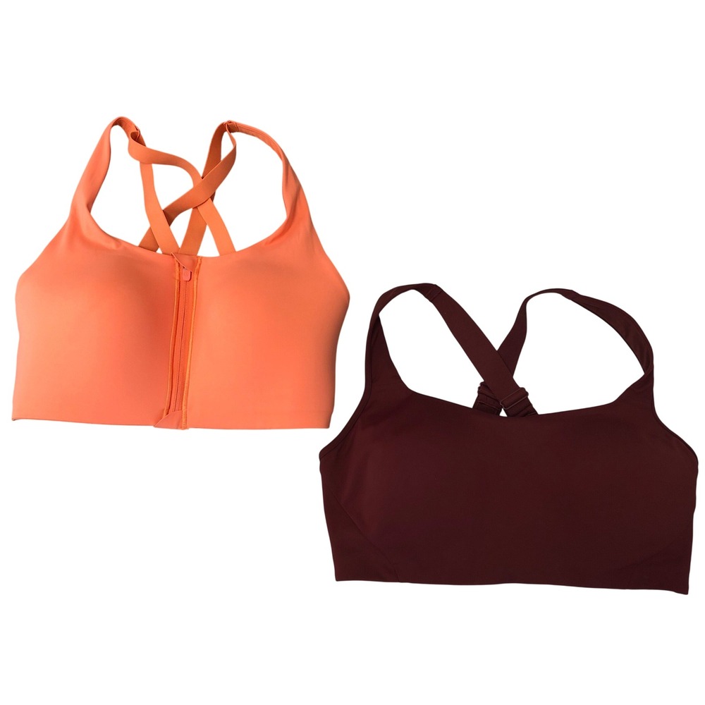 Lululemon Sports Bras Womens 36DDD 38DDD Orange Burgundy Front Zip Crossback